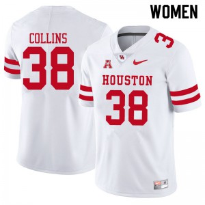 Womens University of Houston #38 Adrian Collins White Embroidery Jerseys 759209-872