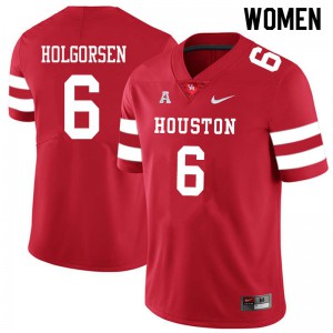 Womens Houston Cougars #6 Logan Holgorsen Red Stitched Jerseys 163844-233