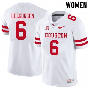 Women's UH Cougars #6 Logan Holgorsen White NCAA Jerseys 971624-254
