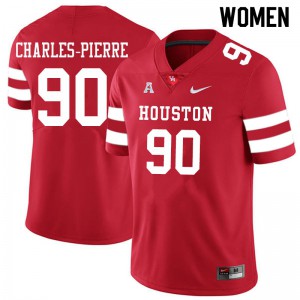 Women UH Cougars #90 Olivier Charles-Pierre Red Stitch Jersey 805582-501