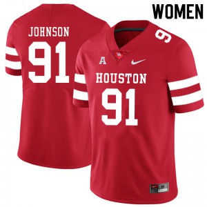 Womens Houston #91 Benil Johnson Red Official Jerseys 890722-209