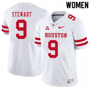 Womens University of Houston #9 JoVanni Stewart White Stitch Jerseys 405601-726