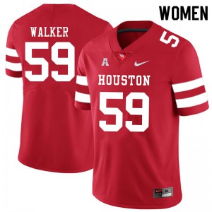 Women UH Cougars #59 Carson Walker Red Official Jerseys 283163-991