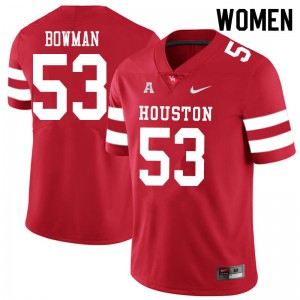 Womens University of Houston #53 Derek Bowman Red Official Jerseys 463255-650