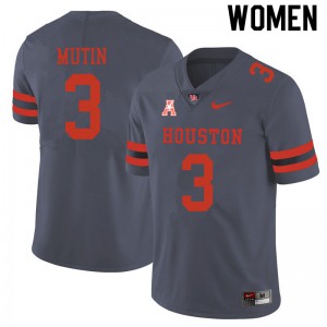 Women's Houston Cougars #3 Donavan Mutin Gray Stitch Jersey 249659-899