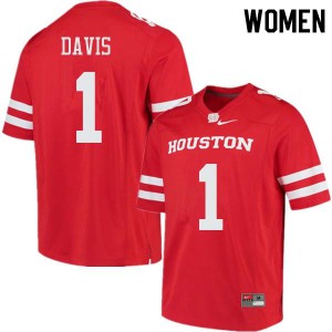 Women UH Cougars #1 Garrett Davis Red NCAA Jerseys 657664-409