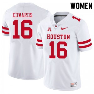 Womens Houston Cougars #16 Holman Edwards White Football Jersey 357202-762