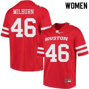 Womens University of Houston #46 Jordan Milburn Red Official Jerseys 396959-578