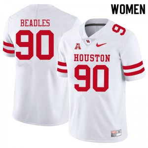 Womens UH Cougars #90 Justin Beadles White Stitched Jerseys 996062-217