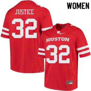 Women's Cougars #32 Kevrin Justice Red Embroidery Jerseys 358020-266