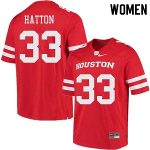 Womens Houston Cougars #33 Kinte Hatton Red Stitch Jerseys 443901-965
