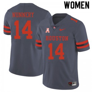 Womens Houston Cougars #14 Mannie Nunnery Gray Official Jersey 993432-685