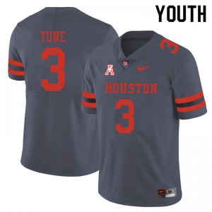 Youth UH Cougars #3 Clayton Tune Gray Stitch Jersey 471300-905