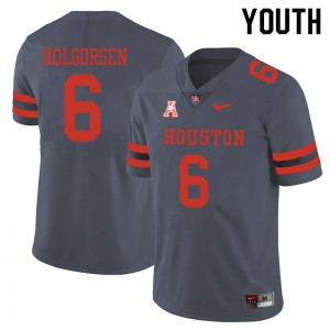 Youth Houston Cougars #6 Logan Holgorsen Gray Embroidery Jersey 503764-620