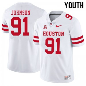 Youth UH Cougars #91 Benil Johnson White College Jersey 398361-354