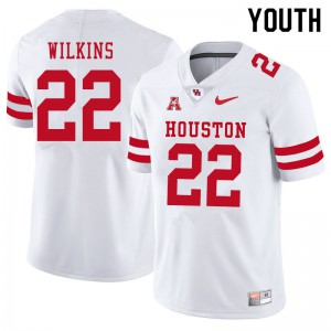 Youth UH Cougars #22 Laine Wilkins White Football Jersey 264953-998