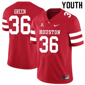 Youth UH Cougars #36 Art Green Red Stitched Jersey 321665-879