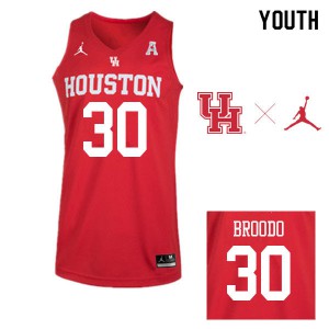 Youth Houston Cougars #30 Caleb Broodo Red Jordan Brand Basketball Jersey 231213-986