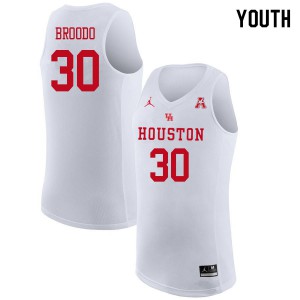 Youth UH Cougars #30 Caleb Broodo White Jordan Brand Embroidery Jersey 777881-683