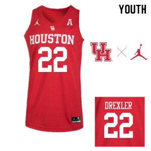 Youth Houston #22 Clyde Drexler Red Jordan Brand Stitch Jersey 884308-829