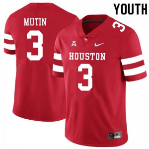 Youth University of Houston #3 Donavan Mutin Red Stitched Jersey 231836-462
