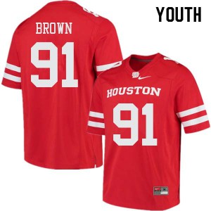 Youth University of Houston #91 Tahj Brown Red Embroidery Jerseys 242299-536